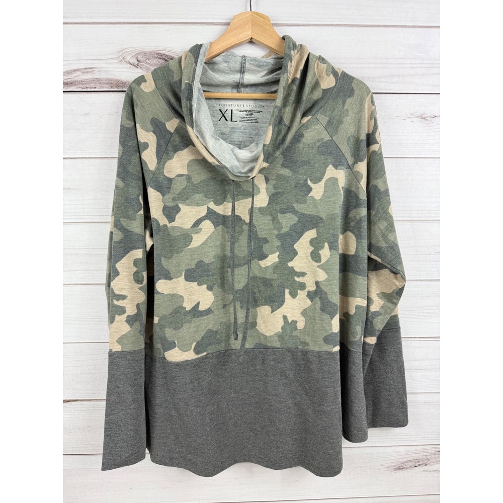 Signature Studio Camo Cowl Neck Pullover‎ SweaterTop XL Womens